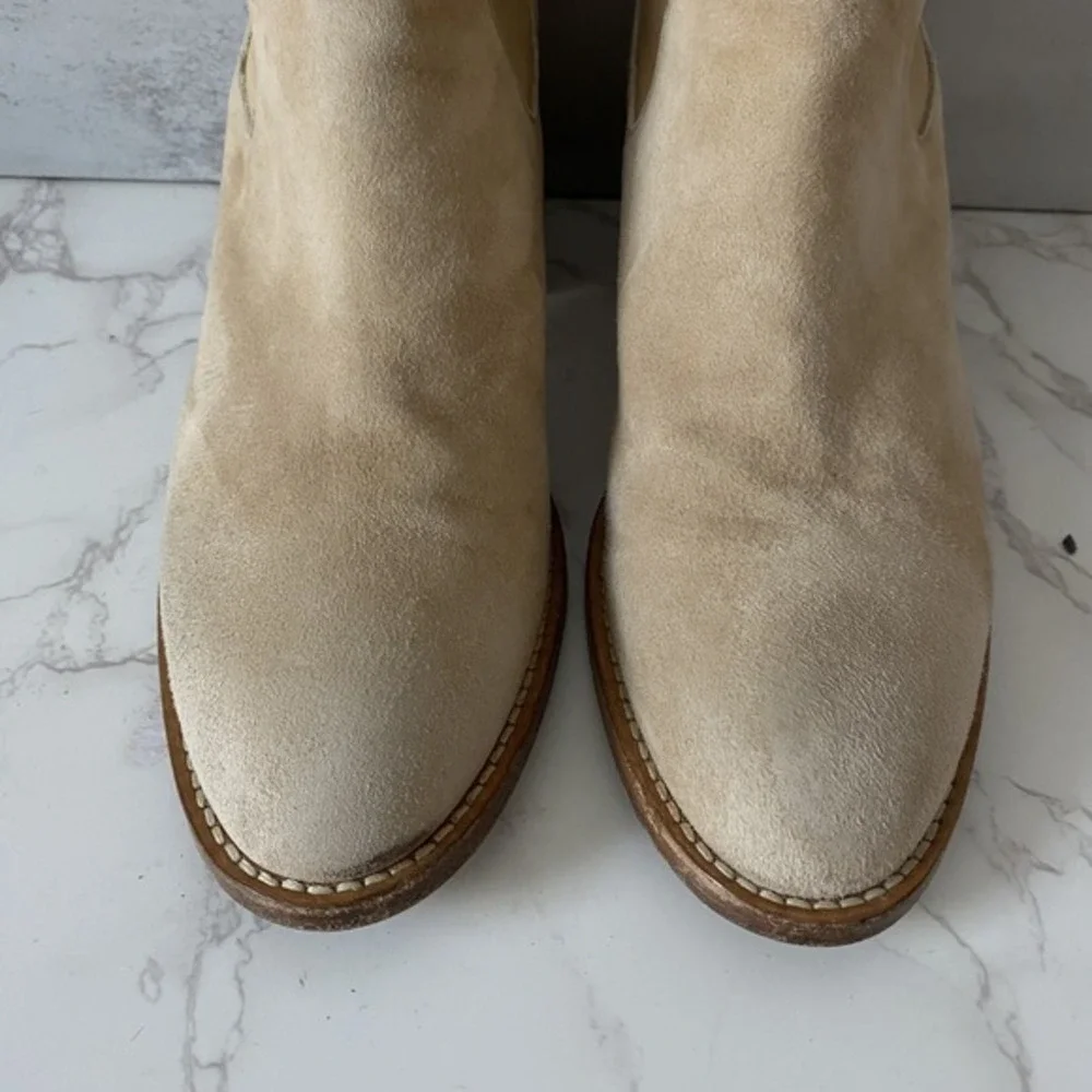 Jenni Kayne Ankle Boots Women Sz 39 (US‎ 9) Beige Suede Almond Toe Mid Heel